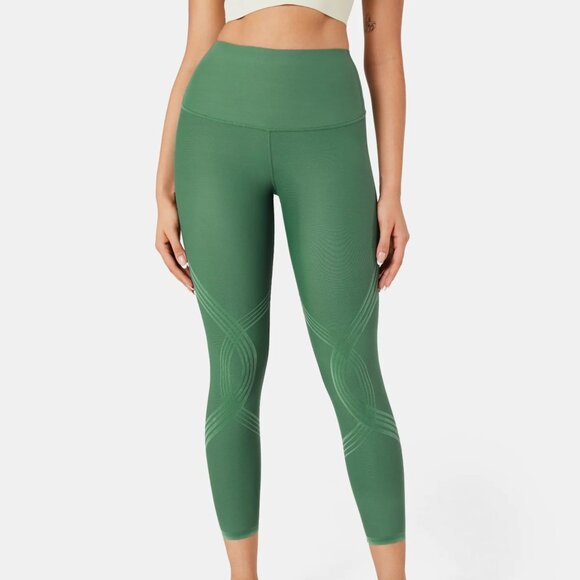 Fanka High Waisted 7/8 Leggings Green Sculpt Tummy Control Yoga Workout Pants - Picture 3 of 9